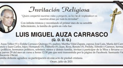 Invitación Religiosa para Luis Miguel Auza Carrasco