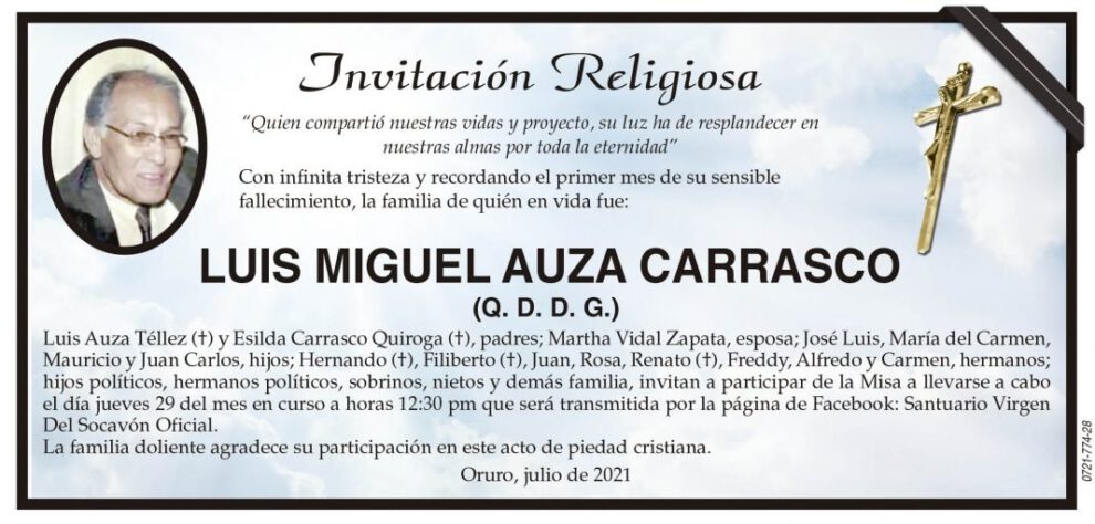 Invitación Religiosa para Luis Miguel Auza Carrasco