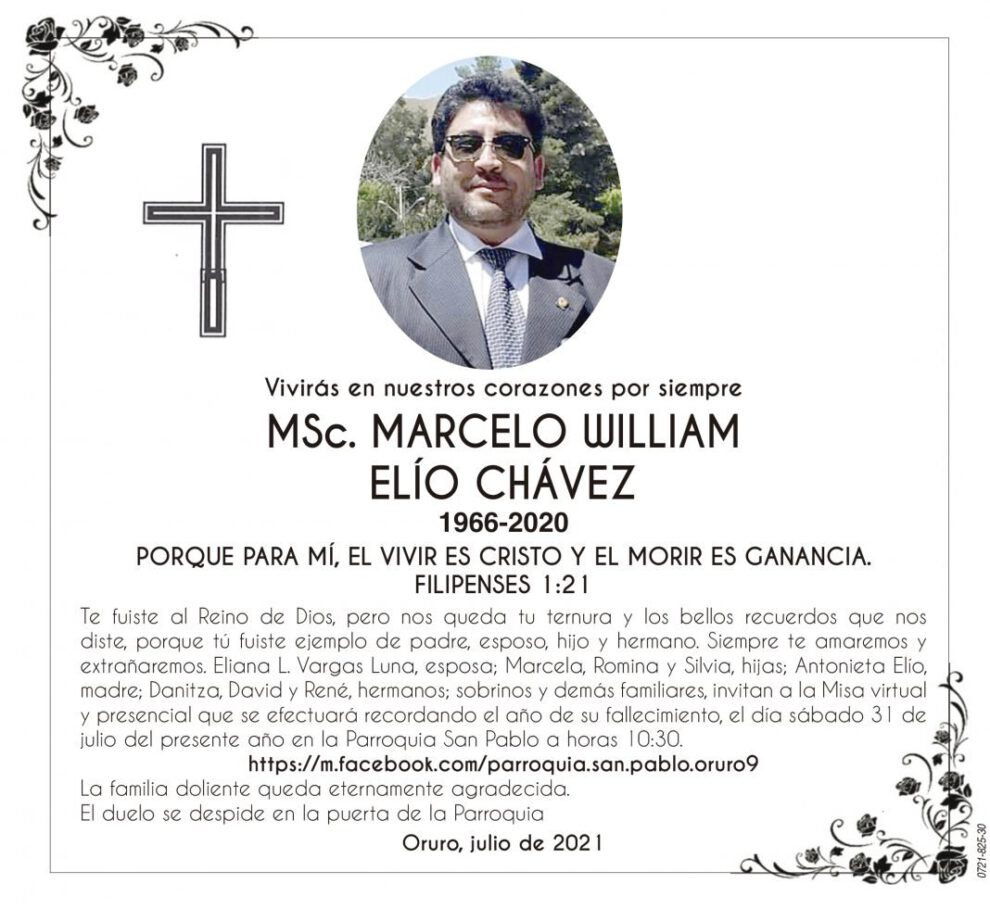 MSc. Marcelo William Elío Chávez 1966-2020