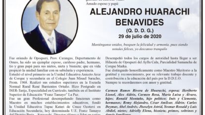 Obituario de Alejandro Huarachi Benavides