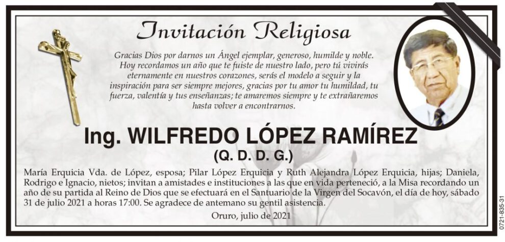 Ing. Wilfredo López Ramírez, un Ángel ejemplar recordado en su misa