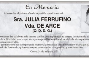 Obituario de Julia Ferrufino Vda. de Arce