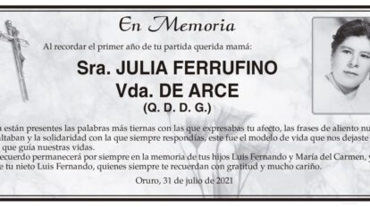 Obituario de Julia Ferrufino Vda. de Arce