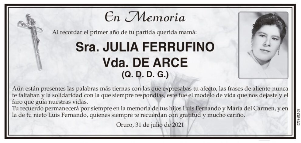 Obituario de Julia Ferrufino Vda. de Arce