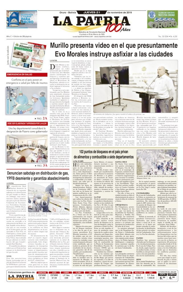 Portadas impresas del periódico La Patria