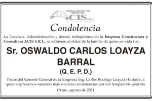 Condolencia por el fallecimiento de Oswaldo Carlos Loayza Barral