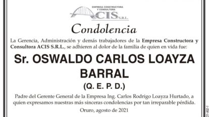 Condolencia por el fallecimiento de Oswaldo Carlos Loayza Barral