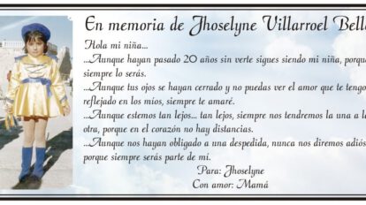 Obituario en memoria de Jhoselyne Villarroel Bellot