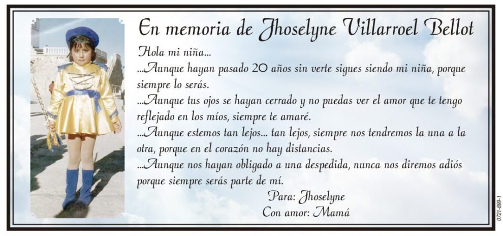 Obituario en memoria de Jhoselyne Villarroel Bellot