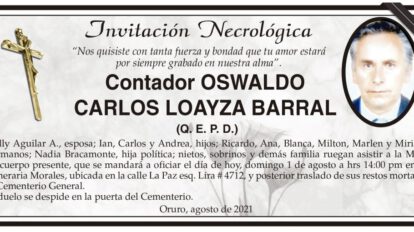 Invitación Necrológica Contador Oswaldo Carlos Loayza Barral