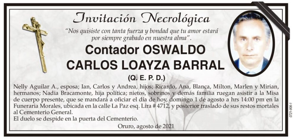 Invitación Necrológica Contador Oswaldo Carlos Loayza Barral