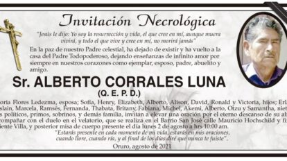 Invitación Necrológica: Sr. Alberto Corrales Luna