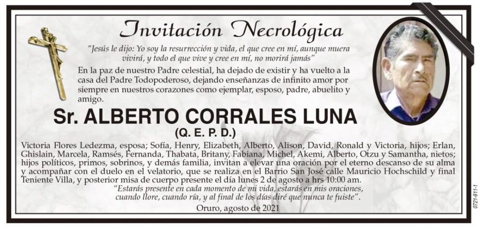 Invitación Necrológica: Sr. Alberto Corrales Luna