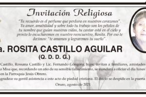 Invitación Religiosa en memoria de Rosita Castillo Aguilar