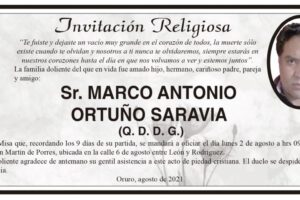 Invitación Religiosa para Marco Antonio Ortuño Saravia