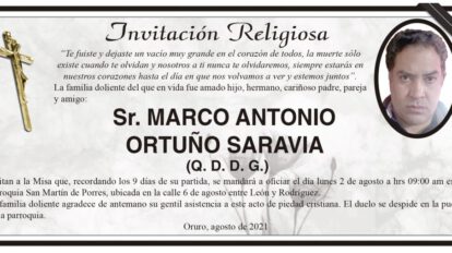 Invitación Religiosa para Marco Antonio Ortuño Saravia