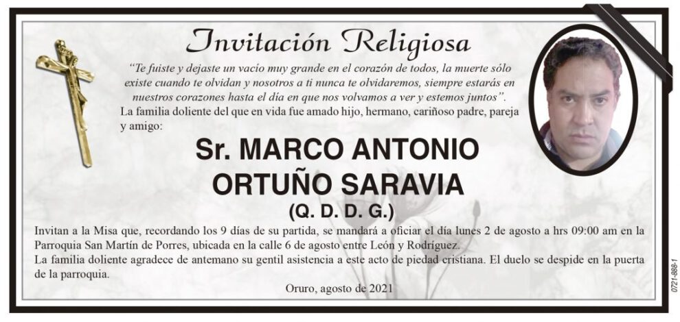 Invitación Religiosa para Marco Antonio Ortuño Saravia