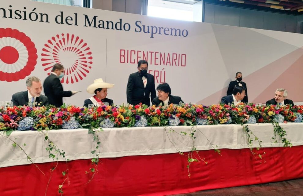 Evo Morales en la investidura de Pedro Castillo