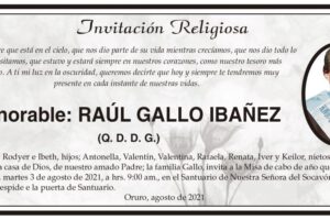 Invitación Religiosa en memoria de Raúl Gallo Ibañez