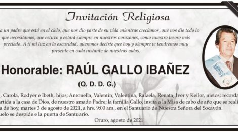 Invitación Religiosa en memoria de Raúl Gallo Ibañez
