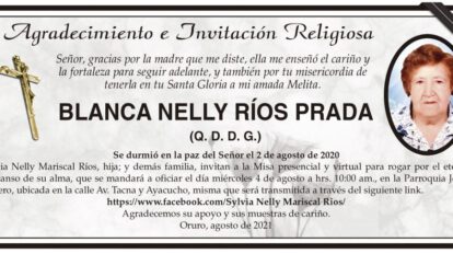 Agradecimiento e Invitación Religiosa por Blanca Nelly Ríos Prada