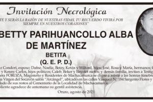 Invitación Necrológica de Betty Parihuancollo Alba de Martínez