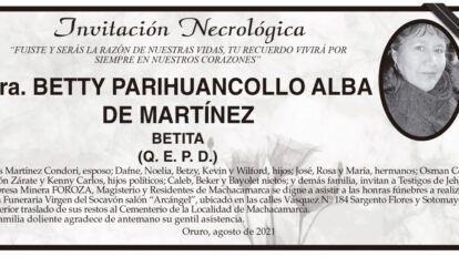 Invitación Necrológica de Betty Parihuancollo Alba de Martínez