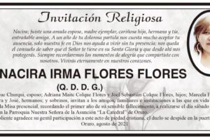Invitación Religiosa para Dra. Nacira Irma Flores Flores