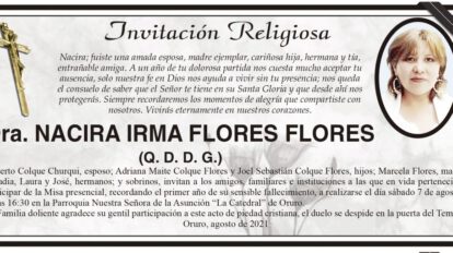 Invitación Religiosa para Dra. Nacira Irma Flores Flores