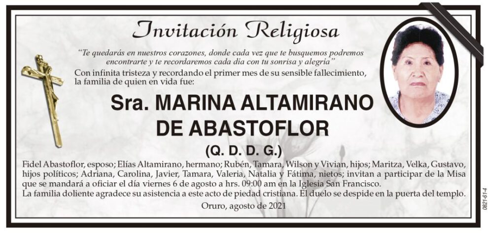 Invitación Religiosa para Marina Altamirano de Abastoflor
