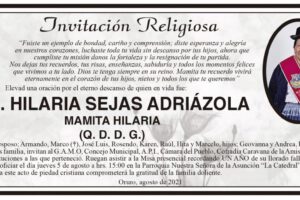 Obituario de Hilaria Sejas Adriázola