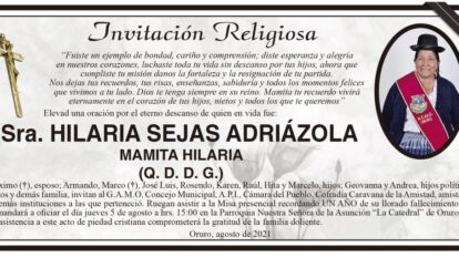 Obituario de Hilaria Sejas Adriázola