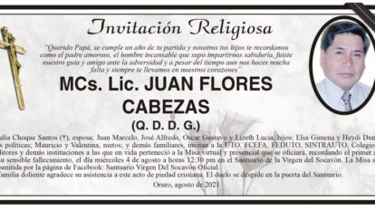 Invitación Religiosa para Juan Flores Cabezas