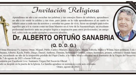 Invitación religiosa en memoria del Dr. Alberto Ortuño Sanabria