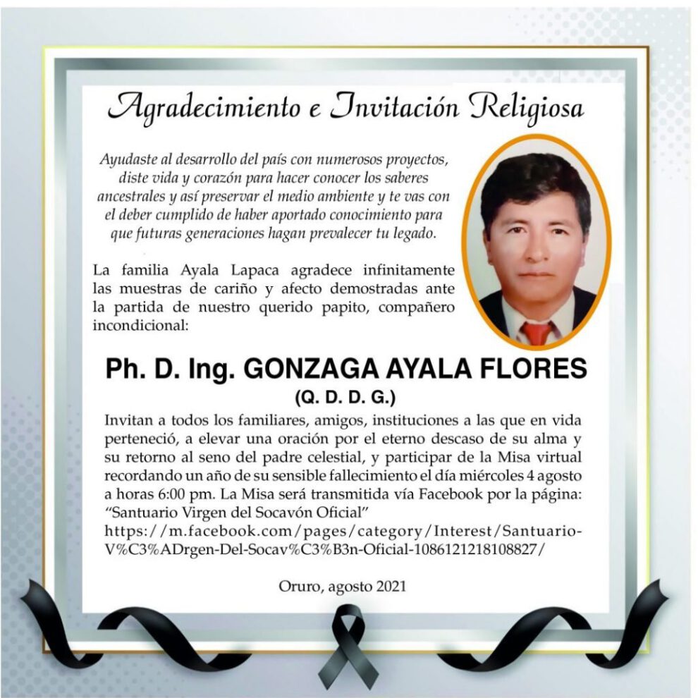 Agradecimiento e Invitación Religiosa por Gonzaga Ayala Flores