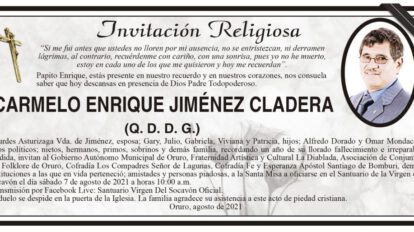 Carmelo Enrique Jiménez Cladera, obituario y recordatorio