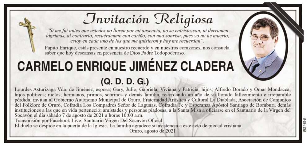 Carmelo Enrique Jiménez Cladera, obituario y recordatorio