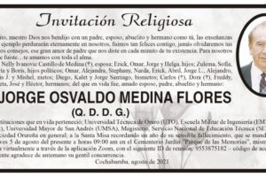 Ing. Jorge Osvaldo Medina Flores, invitación a la Santa Misa