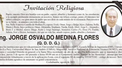 Ing. Jorge Osvaldo Medina Flores, invitación a la Santa Misa