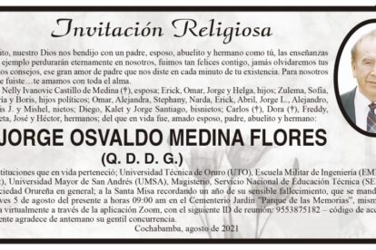 Ing. Jorge Osvaldo Medina Flores, invitación a la Santa Misa