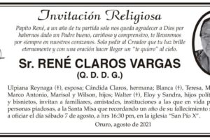 Invitación Religiosa en memoria de René Claros Vargas