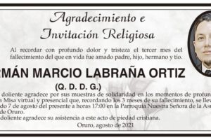 Agradecimiento e Invitación Religiosa: Germán Marcio Labraña Ortiz