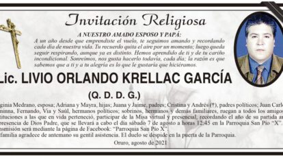 Lic. Livio Orlando Krellac García, un año de su partida