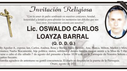 Lic. Oswaldo Carlos Loayza Barral obituario