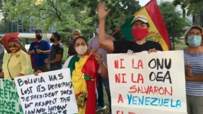 Protestas en embajada de Bolivia en EE.UU. contra el Presidente Luis Arce