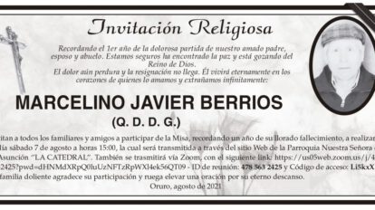 Invitación Religiosa para Marcelino Javier Berrios