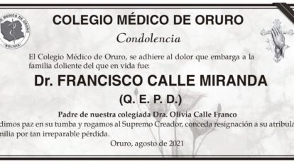 Condolencia por el Dr. Francisco Calle Miranda