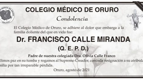 Condolencia por el Dr. Francisco Calle Miranda