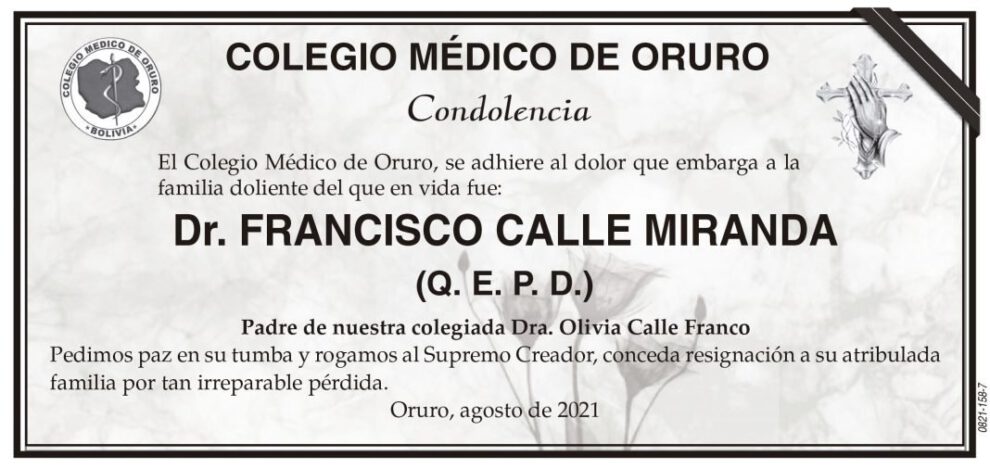 Condolencia por el Dr. Francisco Calle Miranda