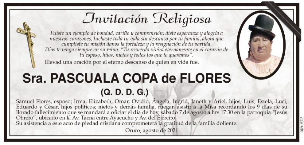 Invitación Religiosa para Pascuala Copa de Flores